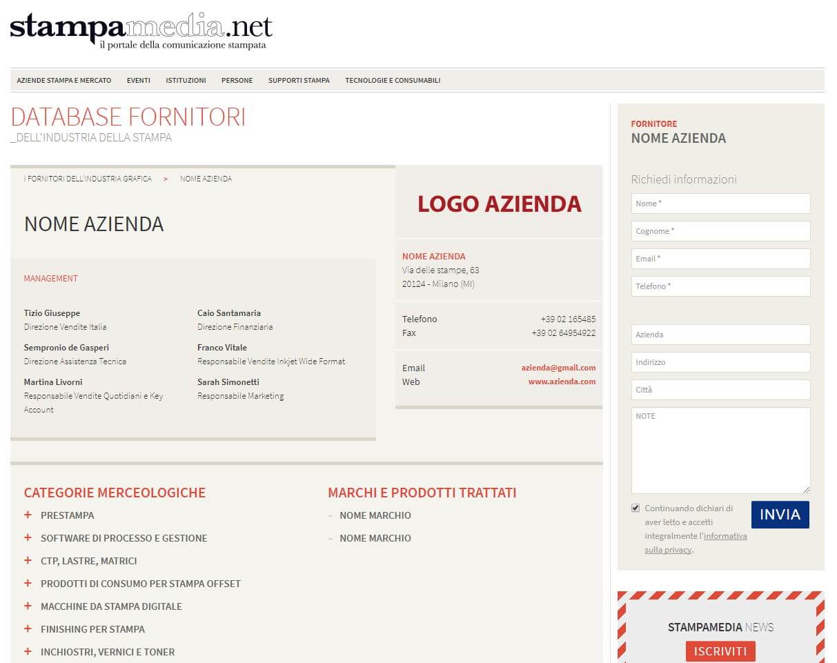 Esempio pagina aziendale nel Database